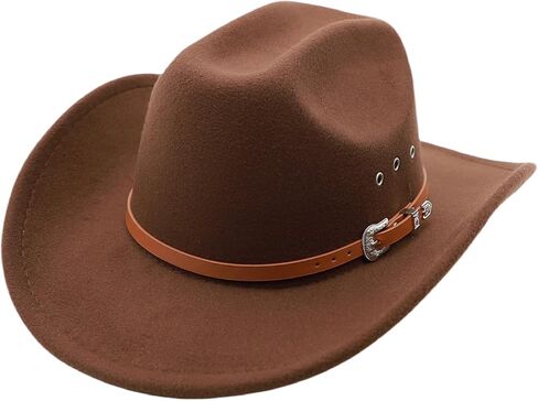 Cowboy Hat for Men Western Cowgirl Hat for Women Unisex Wide Brim Felt Fedora Hats Classic Cowboy Hats with Buckle Belt in Kuwait