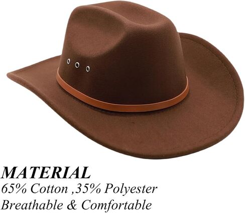 Cowboy Hat for Men Western Cowgirl Hat for Women Unisex Wide Brim Felt Fedora Hats Classic Cowboy Hats with Buckle Belt in Kuwait