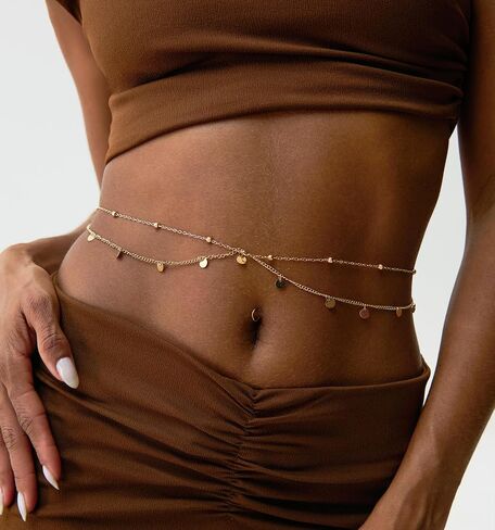 Belly Chain For Women, Adjustable Waist Chain 14K Gold Plated Body Chains Jewelry with Extender Waterproof Sexy Bikini Beach Wear Belly Belt Gold Waist Beads Chain Girls Summer Gift in Saudi Arabia