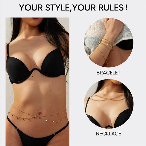 Belly Chain For Women, Adjustable Waist Chain 14K Gold Plated Body Chains Jewelry with Extender Waterproof Sexy Bikini Beach Wear Belly Belt Gold Waist Beads Chain Girls Summer Gift in Saudi Arabia