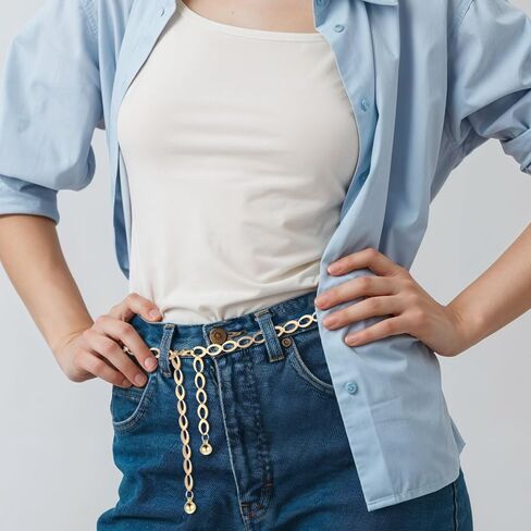 Gold Waist Chain, 50 inch Long Gold Chain Belt for Women, Adjustable Beach Body Jewelry, Elegant Bikini Belly Chain, Dainty Body Chain Jewelry for Women, Long Hollow Belt for Jean Pants Dress in Saudi Arabia