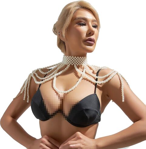 Women's pearl shoulder chain multi-layer sexy beach bikini party shoulder necklace Paris fashion ball chain jewelry accessories in Saudi Arabia
