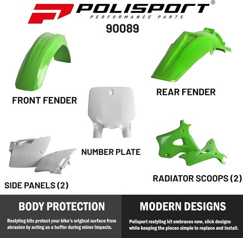 POLISPORT MOTOCROSS (MX) مجموعة بلاستيكية متماثلة لـ KAWASAKI KX 125/250 (1999-02) دراجة ترابية-جودة OEM ، متينة ، مرنة ومثالية-خضراء/أبيض in Saudi Arabia