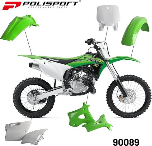 POLISPORT MOTOCROSS (MX) مجموعة بلاستيكية متماثلة لـ KAWASAKI KX 125/250 (1999-02) دراجة ترابية-جودة OEM ، متينة ، مرنة ومثالية-خضراء/أبيض in Saudi Arabia