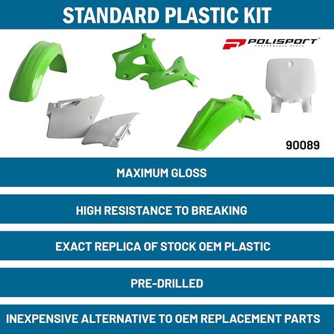 POLISPORT MOTOCROSS (MX) مجموعة بلاستيكية متماثلة لـ KAWASAKI KX 125/250 (1999-02) دراجة ترابية-جودة OEM ، متينة ، مرنة ومثالية-خضراء/أبيض in Saudi Arabia