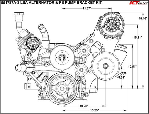 ICT Billet LS Truck LSA Supercharger Swap 6 rib Alternator and Power Steering Bracket Kit 551787A-3 in Saudi Arabia