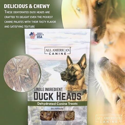 Duck Heads Natural Single Ingredient Chewy Digestible Low-Fat Dehydrated Dog Treats for Training, Rewarding, Teeth Cleaning - 10 Treats in Saudi Arabia