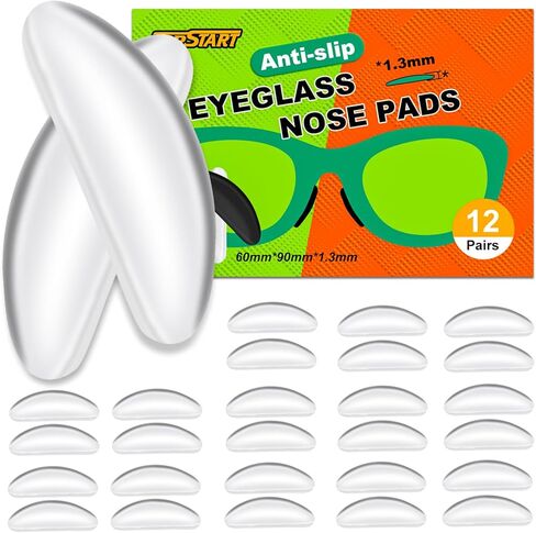 Eyeglass Nose Pads for Glasses - 1.3mm Ultra Thin Silicone Anti-Slip Stick-On Grips, Replacement Anti Slip Nosepads for Plastic Frames Eyeglass Glasses Sunglasses 12 Pairs in Saudi Arabia