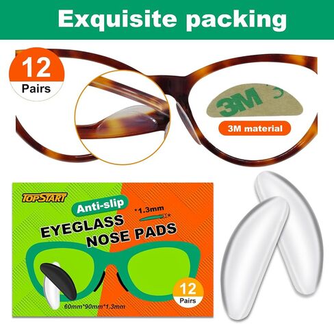 Eyeglass Nose Pads for Glasses - 1.3mm Ultra Thin Silicone Anti-Slip Stick-On Grips, Replacement Anti Slip Nosepads for Plastic Frames Eyeglass Glasses Sunglasses 12 Pairs in Saudi Arabia