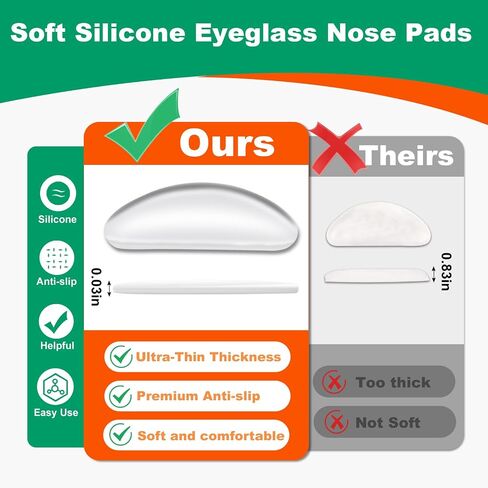 Eyeglass Nose Pads for Glasses - 1.3mm Ultra Thin Silicone Anti-Slip Stick-On Grips, Replacement Anti Slip Nosepads for Plastic Frames Eyeglass Glasses Sunglasses 12 Pairs in Saudi Arabia