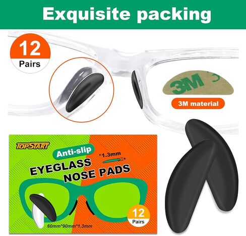 Eyeglass Nose Pads for Glasses - 1.3mm Ultra Thin Silicone Anti-Slip Stick-On Grips, Replacement Anti Slip Nosepads for Plastic Frames Eyeglass Glasses Sunglasses 12 Pairs in Saudi Arabia