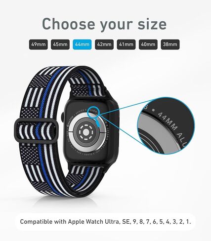 ThunderFit Nylon Smart Watch Band,Compatible with Apple Watch, Adjustable Strap 8 pack (Charcoal Black, Navy Blue, Army Green, Midnight Grey, Green Camo, Grey Camo, Desert Camo, Snakeskin Camo, 45mm) in Kuwait