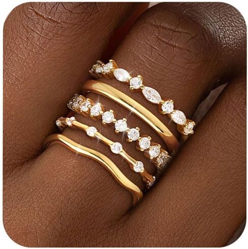 Stackable Gold Silver Rings for Women Non Tarnish Dainty 14K Gold/Silver Plated Stacking Thumb Ring Set Cubic Zirconia Eternity Wedding Bands Engagement Rings for Women Gold Jewelry Size 6-11 in Kuwait