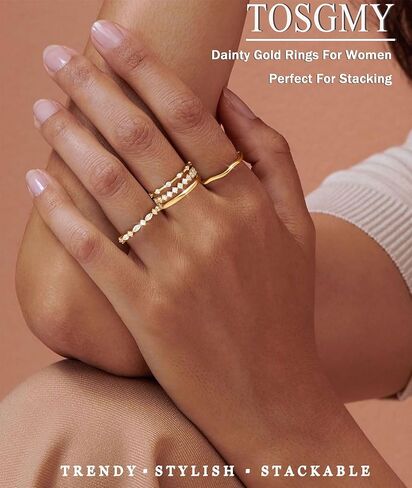 Stackable Gold Silver Rings for Women Non Tarnish Dainty 14K Gold/Silver Plated Stacking Thumb Ring Set Cubic Zirconia Eternity Wedding Bands Engagement Rings for Women Gold Jewelry Size 6-11 in Kuwait