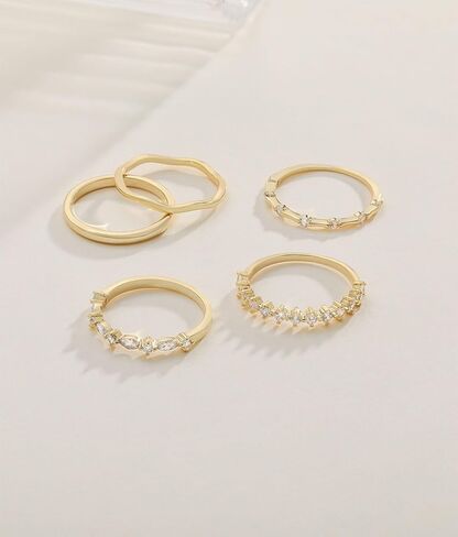 Stackable Gold Silver Rings for Women Non Tarnish Dainty 14K Gold/Silver Plated Stacking Thumb Ring Set Cubic Zirconia Eternity Wedding Bands Engagement Rings for Women Gold Jewelry Size 6-11 in Kuwait
