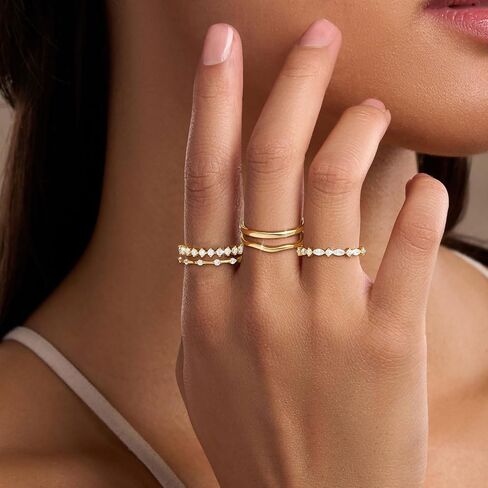 Stackable Gold Silver Rings for Women Non Tarnish Dainty 14K Gold/Silver Plated Stacking Thumb Ring Set Cubic Zirconia Eternity Wedding Bands Engagement Rings for Women Gold Jewelry Size 6-11 in Kuwait