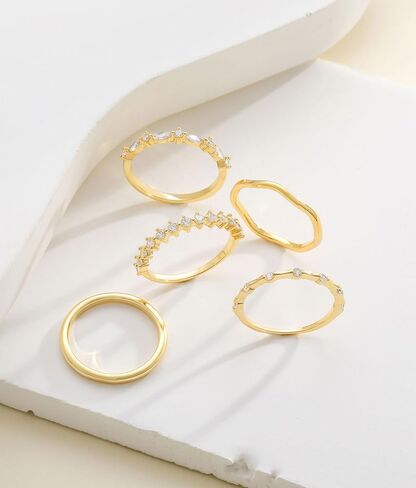 Stackable Gold Silver Rings for Women Non Tarnish Dainty 14K Gold/Silver Plated Stacking Thumb Ring Set Cubic Zirconia Eternity Wedding Bands Engagement Rings for Women Gold Jewelry Size 6-11 in Kuwait