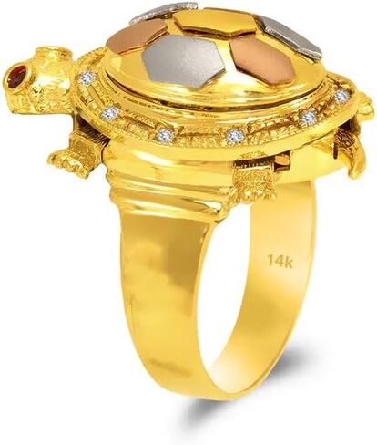 14K Gold Turtle Ring Tricolor - هدية مجوهرات لطيفة للنساء - وردة جميلة اللون الأبيض الأصفر الحلقات الساتان البولندية - مركز 25 ملم in Saudi Arabia