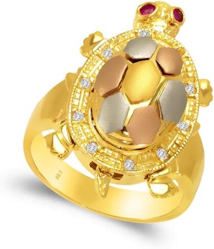 14K Gold Turtle Ring Tricolor - هدية مجوهرات لطيفة للنساء - وردة جميلة اللون الأبيض الأصفر الحلقات الساتان البولندية - مركز 25 ملم in Saudi Arabia
