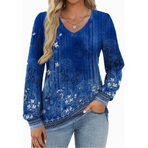Zeagoo Womens Long Sleeve T Shirts V Neck Soft Basic Tee Loose Fit Casual Tops Fall Fashion in Saudi Arabia