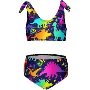 Girls Swimsuit Two Piece Swimwear Colorful Neon Funny Dinosaurs Tankini Bikini Set Beach Sport Bathing Suit for Girls in Saudi Arabia