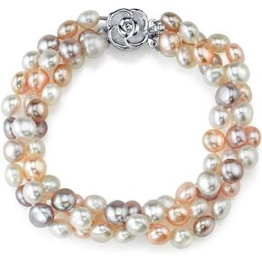 The Pearl Source 5-6mm Genuine Multicolor Freshwater Cultured Pearl Bracelet for Women in Saudi Arabia