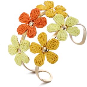 سوار كفة زهرة رافيا المصنوعة يدويًا للنساء - سوار ملون مفتوح على مصراعي in Kuwait