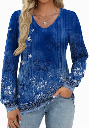 Zeagoo Womens Long Sleeve T Shirts V Neck Soft Basic Tee Loose Fit Casual Tops Fall Fashion in Saudi Arabia