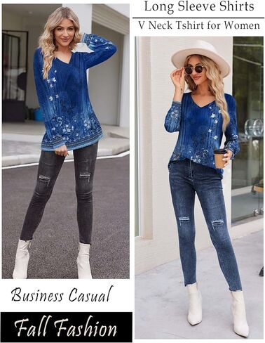 Zeagoo Womens Long Sleeve T Shirts V Neck Soft Basic Tee Loose Fit Casual Tops Fall Fashion in Saudi Arabia