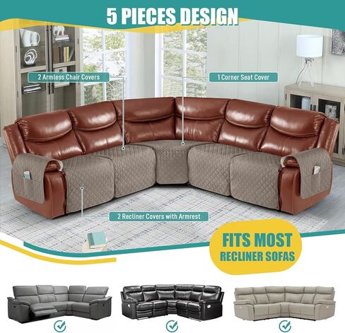 Reclining Chair Covers Waterproof Chair Seat Cover Non-Slip Recliner for Recliner Chair Cover with Elastic Straps for Kids, Dogs,（Dark Brown, 23"） in Saudi Arabia