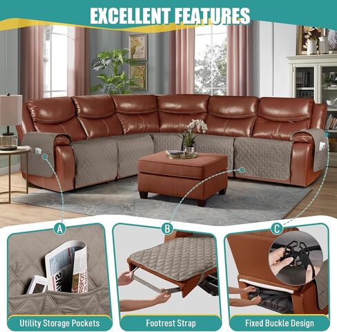 Reclining Chair Covers Waterproof Chair Seat Cover Non-Slip Recliner for Recliner Chair Cover with Elastic Straps for Kids, Dogs,（Dark Brown, 23"） in Saudi Arabia