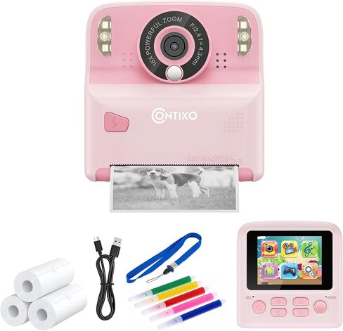 طباعة فورية لكاميرا Contixo Kids - كاميرات فورية للأطفال بدقة 1080 بكسل تطبع الصور، وكاميرا رقمية سيلفي بشاشة 2.4 بوصة بدقة 12 ميجابكسل مع ورق طباعة، لعبة كاميرا محمولة، هدية ممتعة للفتيات والأولاد باللون الأزرق in Kuwait