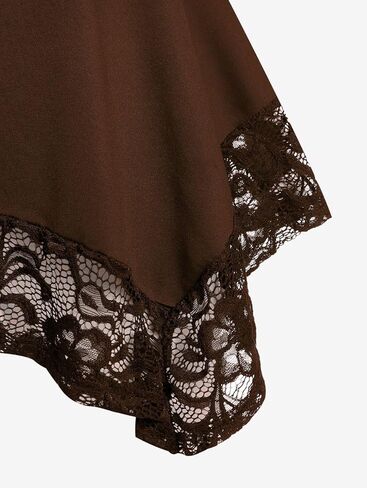 ROSE GAL Women's Plus Size Flower Lace T-Shirt Curve Flower Lace Insert Criss Cross Batwing Sleeve Handkerchief Top in Kuwait