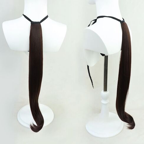 Game Cosplay Wig Deep Brown Hair Long Straight Wigs with Bang Layered Wigs Cosplay Show Wig + Ears + Tail in Kuwait