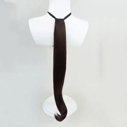 Game Cosplay Wig Deep Brown Hair Long Straight Wigs with Bang Layered Wigs Cosplay Show Wig + Ears + Tail in Kuwait
