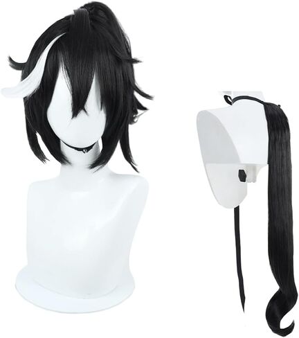 Game Cosplay Wig Deep Brown Hair Long Straight Wigs with Bang Layered Wigs Cosplay Show Wig + Ears + Tail in Kuwait