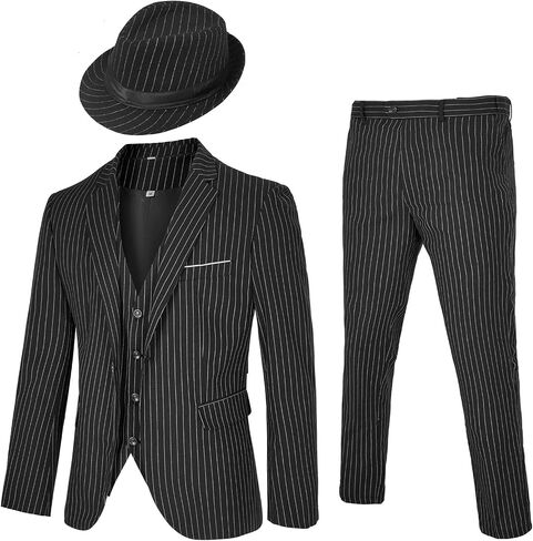 Men's 4 Piece 1920s Suit One Button Vintage Suit,Jacket Vest Pants with Hat in Kuwait