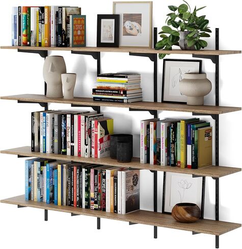Wallniture Turin 60 بوصة × 10 بوصة أرفف عائمة لتخزين الحائط، ورف الكتب على الحائط، وأرفف الحائط الريفية مع نظام قوس السكك الحديدية القياسي القابل للتعديل، ورف الكتب للجدار، وأرفف التخزين، المحروقة in Saudi Arabia