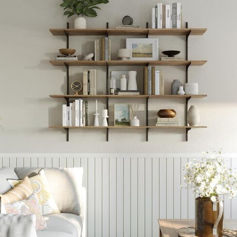 Wallniture Turin 60 بوصة × 10 بوصة أرفف عائمة لتخزين الحائط، ورف الكتب على الحائط، وأرفف الحائط الريفية مع نظام قوس السكك الحديدية القياسي القابل للتعديل، ورف الكتب للجدار، وأرفف التخزين، المحروقة in Saudi Arabia
