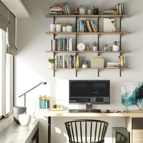 Wallniture Turin 60 بوصة × 10 بوصة أرفف عائمة لتخزين الحائط، ورف الكتب على الحائط، وأرفف الحائط الريفية مع نظام قوس السكك الحديدية القياسي القابل للتعديل، ورف الكتب للجدار، وأرفف التخزين، المحروقة in Saudi Arabia
