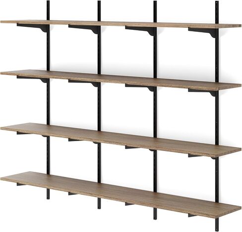 Wallniture Turin 60 بوصة × 10 بوصة أرفف عائمة لتخزين الحائط، ورف الكتب على الحائط، وأرفف الحائط الريفية مع نظام قوس السكك الحديدية القياسي القابل للتعديل، ورف الكتب للجدار، وأرفف التخزين، المحروقة in Saudi Arabia