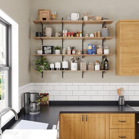 Wallniture Turin 60 بوصة × 10 بوصة أرفف عائمة لتخزين الحائط، ورف الكتب على الحائط، وأرفف الحائط الريفية مع نظام قوس السكك الحديدية القياسي القابل للتعديل، ورف الكتب للجدار، وأرفف التخزين، المحروقة in Saudi Arabia