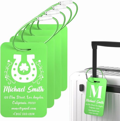 4 PCS Personalized Luggage Tags for Suitcase, Custom Engraved Aluminum Luggage Tags with Your Personalized Text Logo, Metal Name Tags with Steel Loop for Bag, Suitcase, Backpack (Purple, Large) in Kuwait