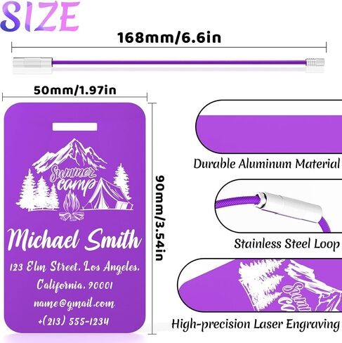 4 PCS Personalized Luggage Tags for Suitcase, Custom Engraved Aluminum Luggage Tags with Your Personalized Text Logo, Metal Name Tags with Steel Loop for Bag, Suitcase, Backpack (Purple, Large) in Kuwait