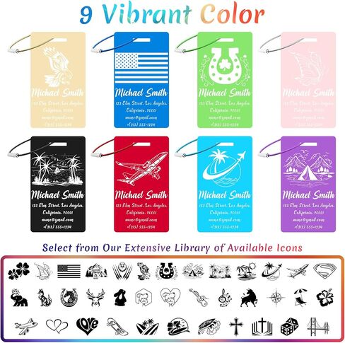4 PCS Personalized Luggage Tags for Suitcase, Custom Engraved Aluminum Luggage Tags with Your Personalized Text Logo, Metal Name Tags with Steel Loop for Bag, Suitcase, Backpack (Purple, Large) in Kuwait