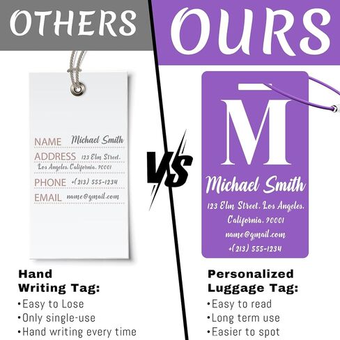 4 PCS Personalized Luggage Tags for Suitcase, Custom Engraved Aluminum Luggage Tags with Your Personalized Text Logo, Metal Name Tags with Steel Loop for Bag, Suitcase, Backpack (Purple, Large) in Kuwait