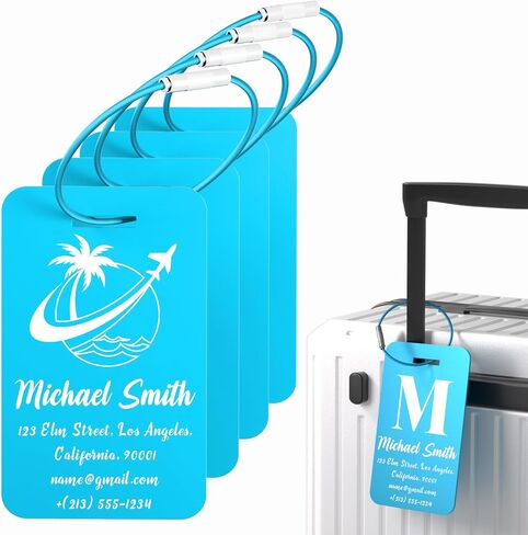 4 PCS Personalized Luggage Tags for Suitcase, Custom Engraved Aluminum Luggage Tags with Your Personalized Text Logo, Metal Name Tags with Steel Loop for Bag, Suitcase, Backpack (Purple, Large) in Kuwait