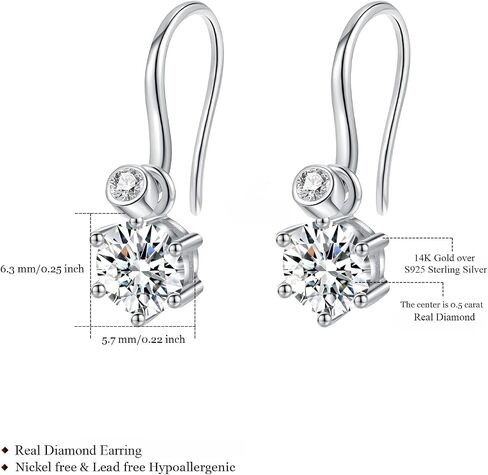 14K الذهب على S925 Sterling Silver 1CT أقراط الماس الماس للنساء ، دوارة إسقاط ، هدية مدروسة لأمي في عيد الأم in Kuwait