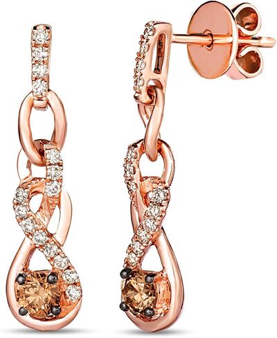 Le Vian 2/3 قيراط من الشوكولاتة الماس Drop Drop أقراط Infinity عقدة للنساء في الذهب الوردي 14K (أبيض/بني ، CTTW). in Saudi Arabia