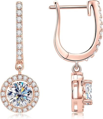 18K Gold over S925 Sterling Silver 1CT Diamond Dangle Earrings, D Color Drop Huggie Hoop Earrings for Women, Unique Gift for Wife on Christmas in Kuwait